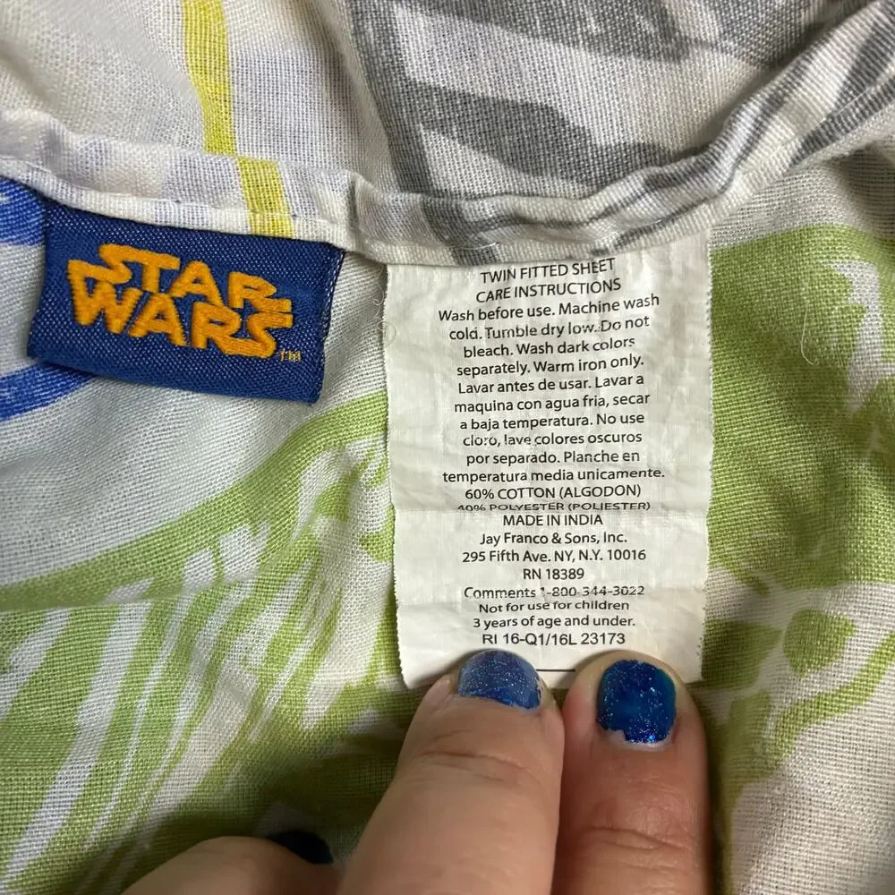 Vintage Star Wars Twin Fitted Sheet Stamps Cotton Blend Darth C-3PO R2D2 Yoda